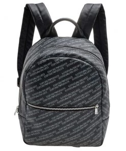 Emporio Armani Black Logo Print Synthetic Leather Backpack For Men