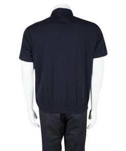 Emporio Armani Navy Blue Cotton Elasticized Bottom Detail Polo T-Shirt XL For Men -Emporio Armani sale luxury men emporio armani used clothes p103978 003