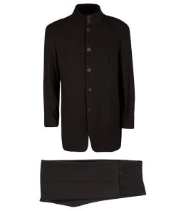 Emporio Armani Brown Textured Knit Regular Fit Suit XXXL For Men