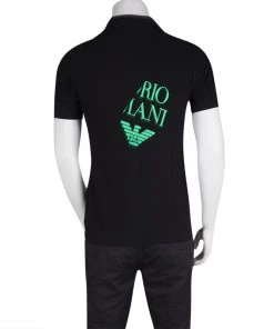 Emporio Armani Black Honeycomb Knit Asymmetric Detail Printed Polo T-Shirt L For Men -Emporio Armani sale luxury men emporio armani used clothes p129694 0003