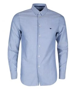 Emporio Armani Blue Contrast Stitch Detail Long Sleeve Button Front Shirt M For Men