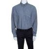 Emporio Armani Grey And Blue Chevron Pattern Striped Long Sleeve Shirt 3XL For Men