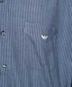 Emporio Armani Grey And Blue Chevron Pattern Striped Long Sleeve Shirt 3XL For Men -Emporio Armani sale luxury men emporio armani used clothes p142607 0004