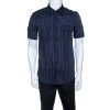 Emporio Armani Navy Blue Striped Cotton Short Sleeve Button Front Shirt L For Men