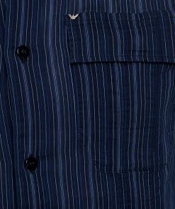 Emporio Armani Navy Blue Striped Cotton Short Sleeve Button Front Shirt L For Men -Emporio Armani sale luxury men emporio armani used clothes p142613 0004