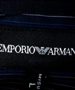 Emporio Armani Navy Blue Striped Cotton Short Sleeve Button Front Shirt L For Men -Emporio Armani sale luxury men emporio armani used clothes p142613 0005