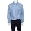 Emporio Armani Blue And Beige Striped Cotton And Hemp Long Sleeve Shirt L For Men 1 Emporio Armani Blue And Beige Striped Cotton And Hemp Long Sleeve Shirt L For Men -Emporio Armani sale luxury men emporio armani used clothes p142868 0001