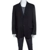 Emporio Armani Black Textured Wool Jacquard Two Button Blazer 4XL For Men