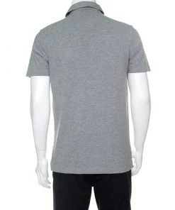 Emporio Armani Grey Honeycomb Knit Logo Printed Polo T-Shirt L For Men -Emporio Armani sale luxury men emporio armani used clothes p149705 0003