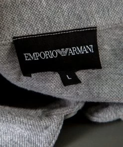 Emporio Armani Grey Honeycomb Knit Logo Printed Polo T-Shirt L For Men -Emporio Armani sale luxury men emporio armani used clothes p149705 0005