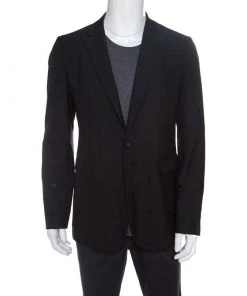 Emporio Armani Black Paisley Cutout Detail Blazer XL For Men