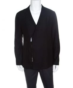 Emporio Armani Black Frayed Trim Wool Jacket XL For Men