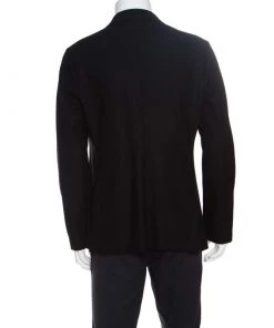 Emporio Armani Black Frayed Trim Wool Jacket XL For Men -Emporio Armani sale luxury men emporio armani used clothes p151260 0003