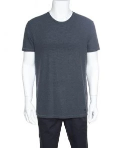 Emporio Armani Grey Textured Knit Short Sleeve T-Shirt XXL For Men