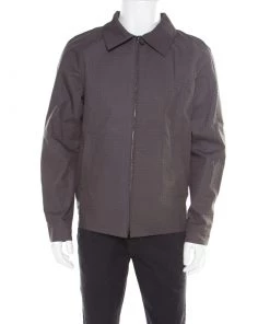 Emporio Armani Grey Cube Pattern Jacquard Zip Front Bomber Jacket XL For Men