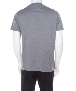 Emporio Armani Grey Logo Embroidered Cotton Jersey Crew Neck T-Shirt L For Men -Emporio Armani sale luxury men emporio armani used clothes p186516 001
