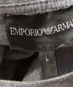 Emporio Armani Grey Logo Embroidered Cotton Jersey Crew Neck T-Shirt L For Men -Emporio Armani sale luxury men emporio armani used clothes p186516 002