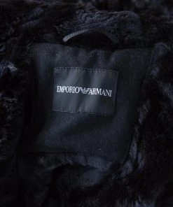 Emporio Armani Black Waffle Knit Fur Lined Zip Front Hoodie M For Men -Emporio Armani sale luxury men emporio armani used clothes p213458 004