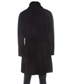 Emporio Armani Black Wool Blend Fur Lined Quilted Vest Detail Overcoat XXL For Men -Emporio Armani sale luxury men emporio armani used clothes p213479 003