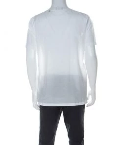 Emporio Armani White Cotton Blend Fingerprint Printed V Slit Neck T-shirt M For Men -Emporio Armani sale luxury men emporio armani used clothes p224664 002