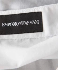 Emporio Armani White Cotton Blend Fingerprint Printed V Slit Neck T-shirt M For Men -Emporio Armani sale luxury men emporio armani used clothes p224664 003