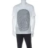 Emporio Armani White Cotton Blend Fingerprint Printed V Slit Neck T-shirt M For Men -Emporio Armani sale luxury men emporio armani used clothes p224664 004