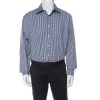 Emporio Armani Navy Blue And White Checked Cotton Long Sleeve Shirt XXL For Men -Emporio Armani sale luxury men emporio armani used clothes p233527 001