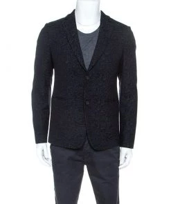 Emporio Armani Black Jacquard Wool Tailored Johnny Line Blazer M For Men
