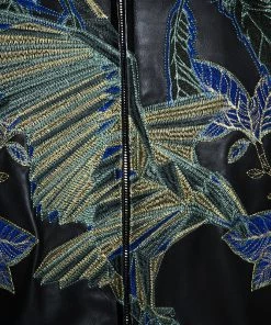 Emporio Armani Black Embroidered Lamb Leather Bomber Jacket XL For Men -Emporio Armani sale luxury men emporio armani used clothes p253512 003