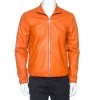 Emporio Armani Orange Leather Zip Front Jacket L For Men