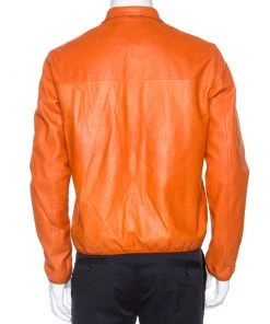 Emporio Armani Orange Leather Zip Front Jacket L For Men -Emporio Armani sale luxury men emporio armani used clothes p253586 003