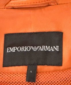 Emporio Armani Orange Leather Zip Front Jacket L For Men -Emporio Armani sale luxury men emporio armani used clothes p253586 005