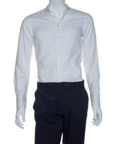 Emporio Armani White Jacquard Patterned Cotton Long Sleeve Shirt M For Men