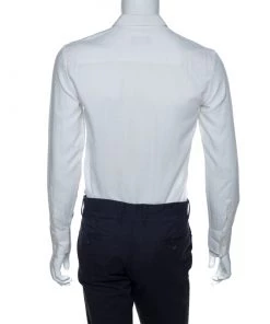 Emporio Armani White Jacquard Patterned Cotton Long Sleeve Shirt M For Men -Emporio Armani sale luxury men emporio armani used clothes p255968 006