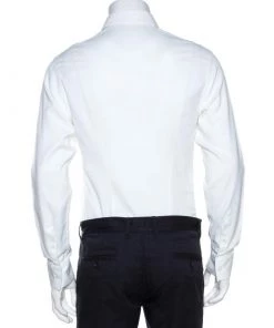 Emporio Armani White Textured Cotton Long Sleeve Shirt L For Men -Emporio Armani sale luxury men emporio armani used clothes p268596 003