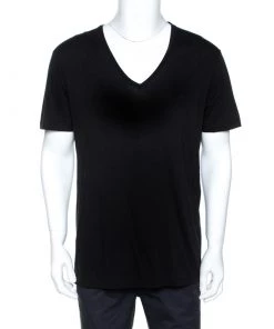 Emporio Armani Black Cotton V Neck T-Shirt L For Men
