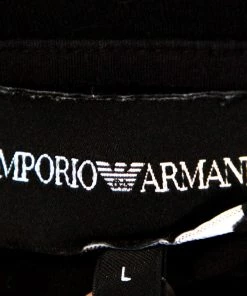 Emporio Armani Black Logo Print Cotton V Neck T-Shirt L For Men -Emporio Armani sale luxury men emporio armani used clothes p270365 005
