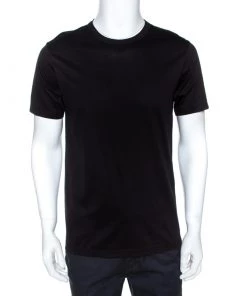 Emporio Armani Black Embossed Logo Print Crew Neck T-Shirt M For Men