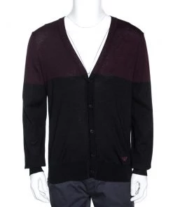 Emporio Armani Bicolor Wool Colorblock Cardigan L For Men