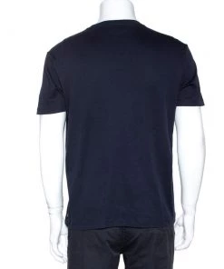 Emporio Armani Navy Blue Cotton Mesh Logo Detail T Shirt XL For Men -Emporio Armani sale luxury men emporio armani used clothes p275074 001
