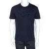 Emporio Armani Navy Blue Cotton Mesh Logo Detail T Shirt XL For Men