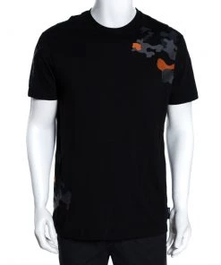 Emporio Armani Black Cotton Camouflage Embroidered T Shirt XL For Men