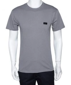 Emporio Armani Grey Cotton Crew Neck Fitted T-Shirt L For Men