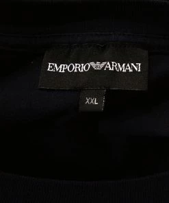 Emporio Armani Black Printed Cotton Logo Embroidered T-Shirt XXL For Men -Emporio Armani sale luxury men emporio armani used clothes p297191 004