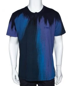 Emporio Armani Black Printed Cotton Logo Embroidered T-Shirt XXL For Men