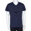 Emporio Armani Navy Blue Logo Borgonuovo Print Cotton T-Shirt XXL For Men