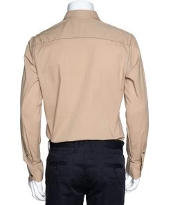 Emporio Armani Beige Stretch Cotton Long Sleeve Shirt XL For Men -Emporio Armani sale luxury men emporio armani used clothes p297841 003