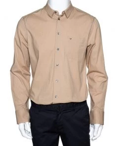 Emporio Armani Beige Stretch Cotton Long Sleeve Shirt XL For Men