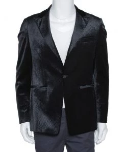 Emporio Armani Black Diamond Pattern Velvet Jude Line Jacket L For Men