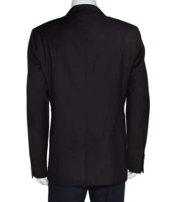 Emporio Armani Dark Brown Pinstriped Wool Josh Line Jacket XXXL For Men -Emporio Armani sale luxury men emporio armani used clothes p315569 003